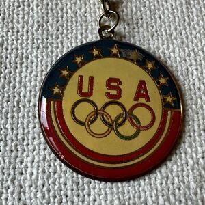Olympics USA Patriotic Rings Keychain Stars Stripes Metal Multicolor Sports VTG